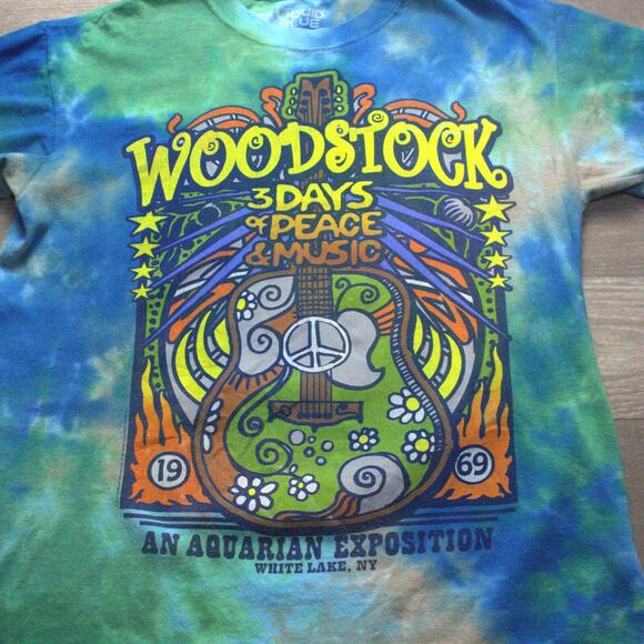 Woodstock An Aquarian Position White Lake NY Men’s Blue Tye Dye Shirt S - Picture 3 of 5